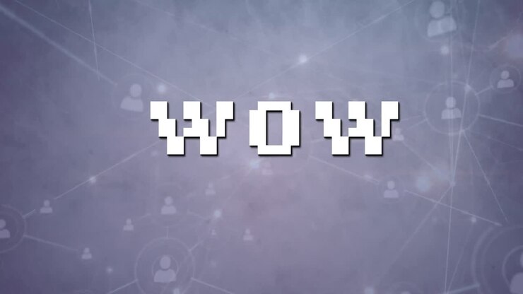 Banner con testo 'Wow' e connessioni di microprocessori gialli su rete di icone profilo