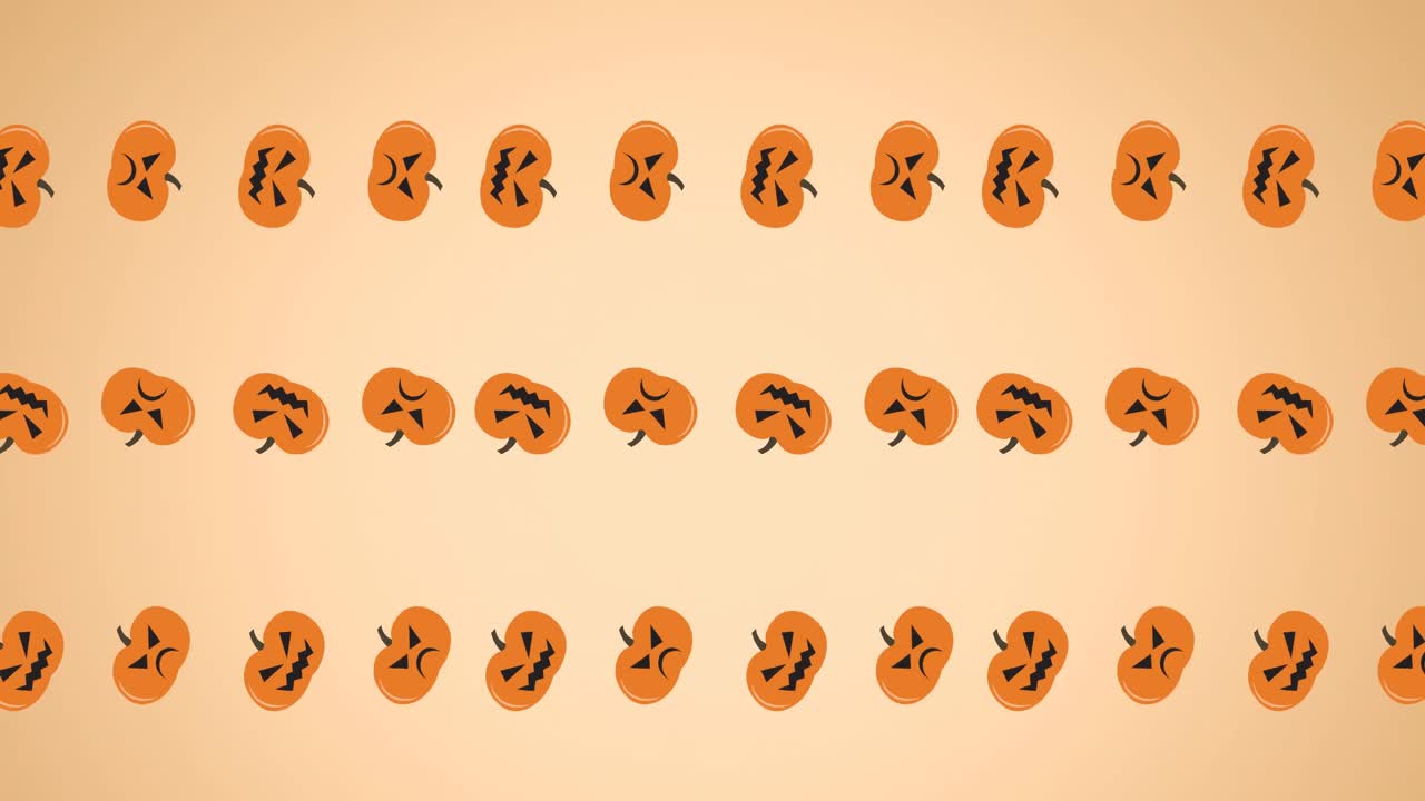 animación de una calabaza cayendo sobre un fondo naranja