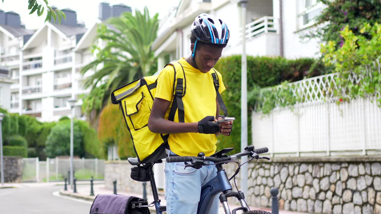 Food delivery cyclist with backpack