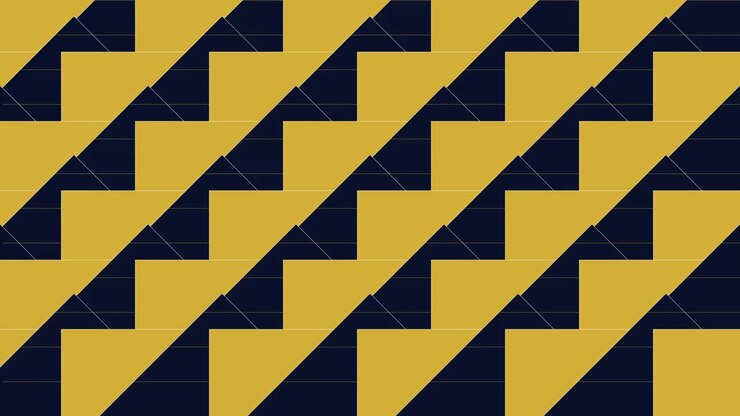 Grafica in movimento astratta con quadrati dorati e blu scuro in trasformazione