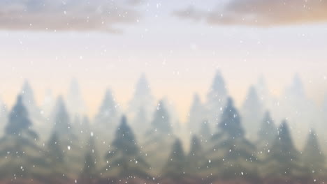 animation of snow falling over fir trees