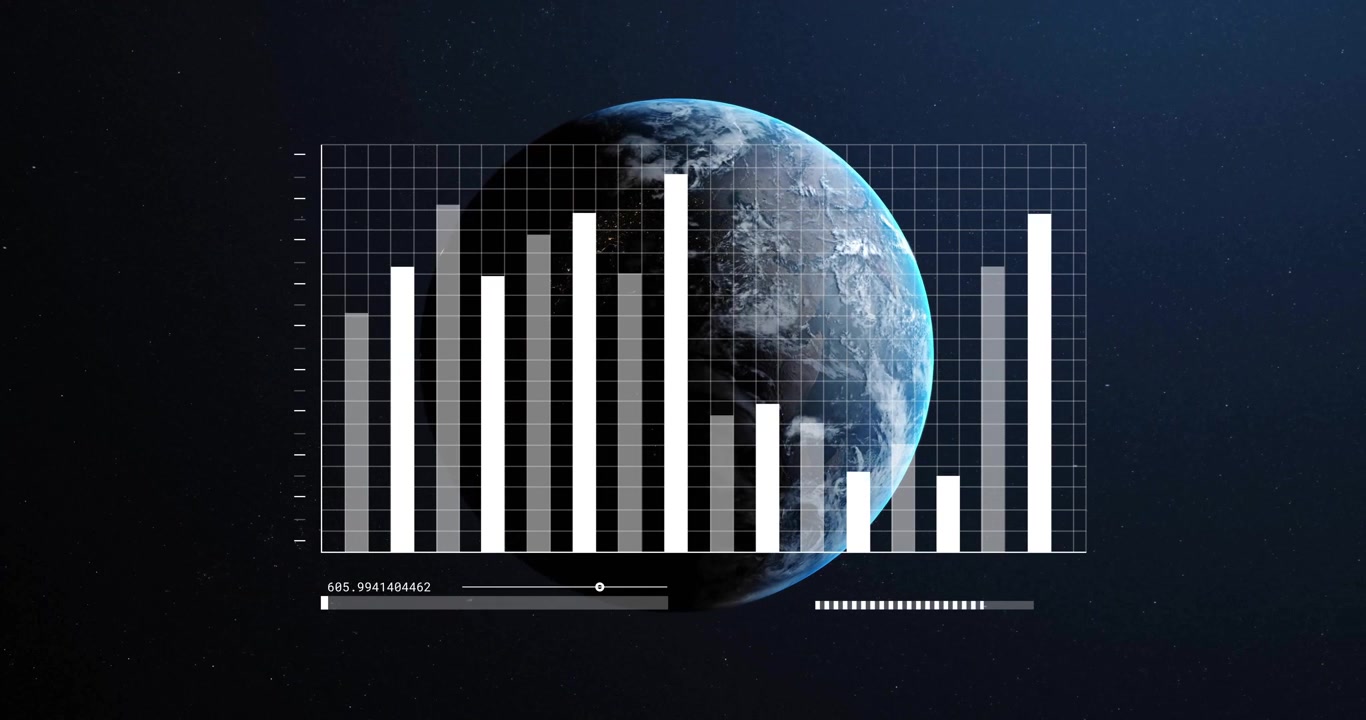 Animation of data processing over globe on black background