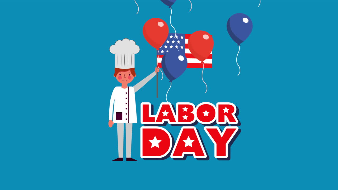 Labor day animation with female chef | Premium Stock Video Footage