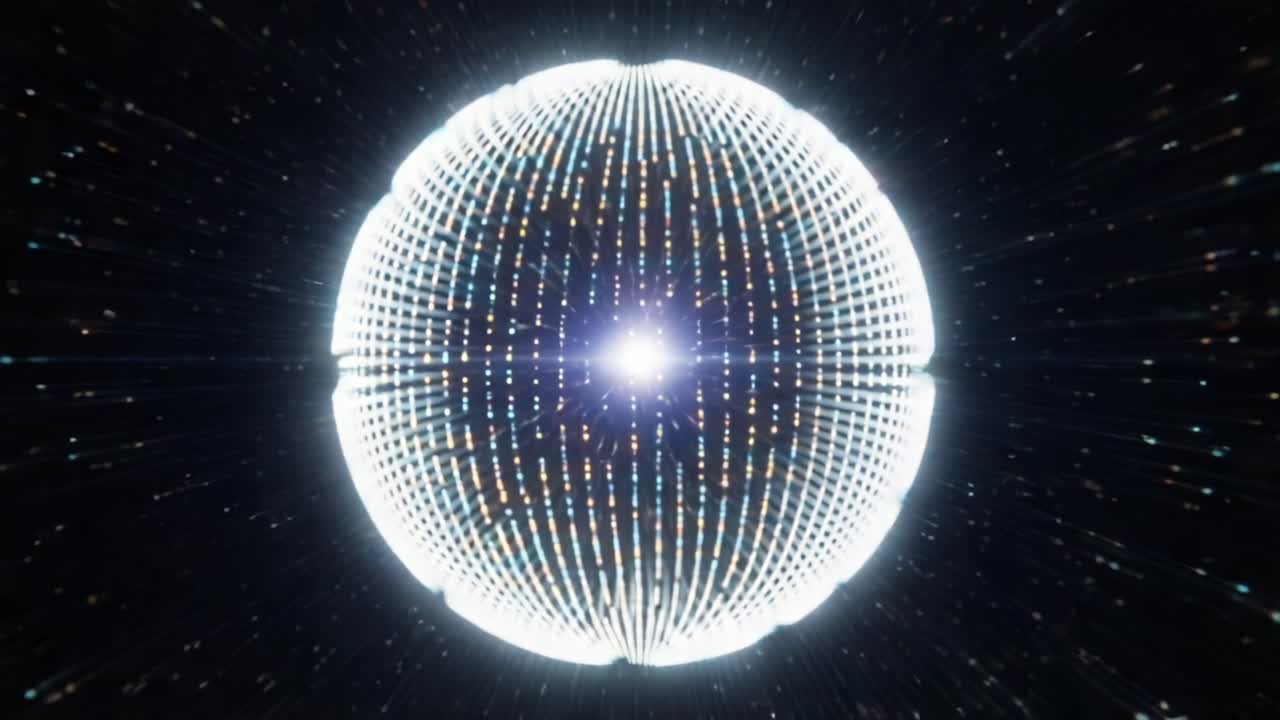 A Stunning Visual Representation of a Radiant Sphere with Dynamic Light Particles Emitting Towards the Cosmos in an Abstract Digital Art Environment