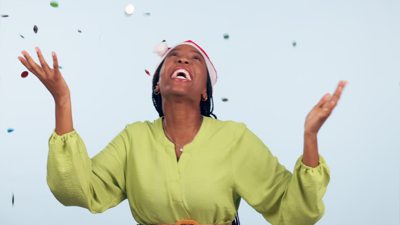 Happy black woman, confetti