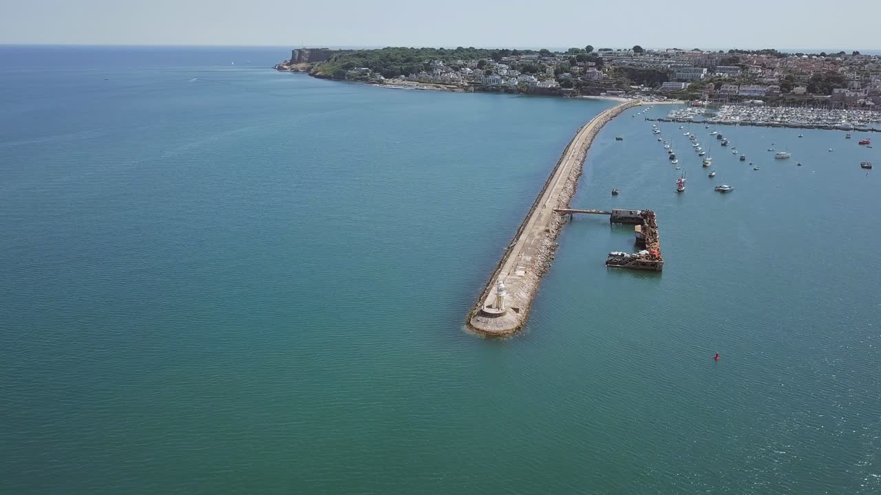 Aerial view of Swanage Pier and Coastal Town