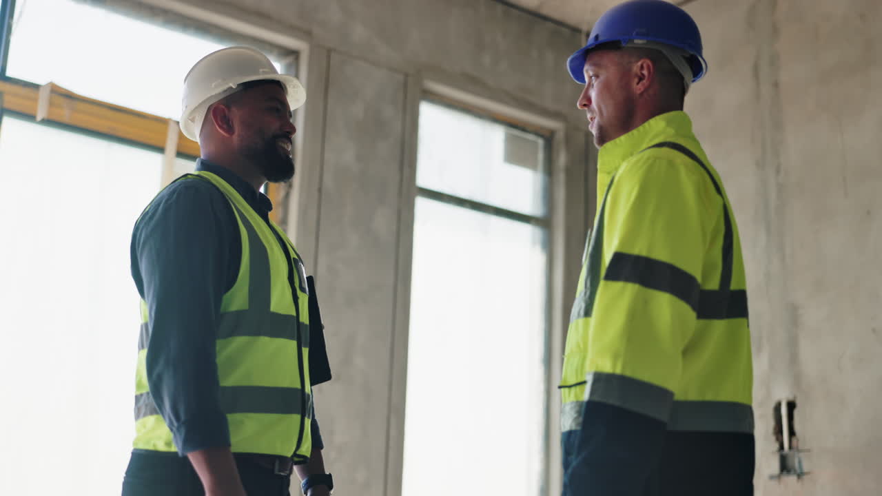 trabajadores de la construcción apretando la mano