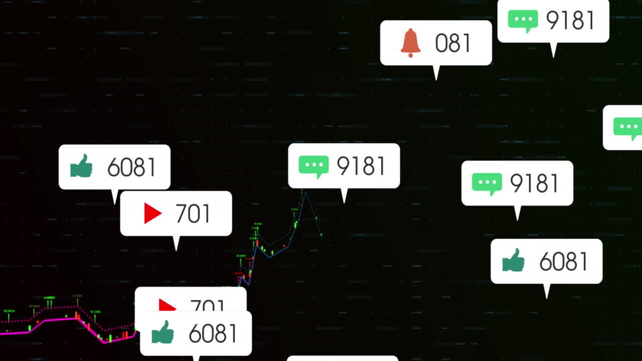 그래프 위에 알림 바의 애니메이션과 검은색 배경 위에 변하는 숫자