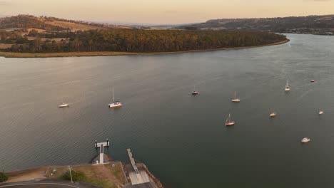 boats moored in port of tamar river, tasmania in australia