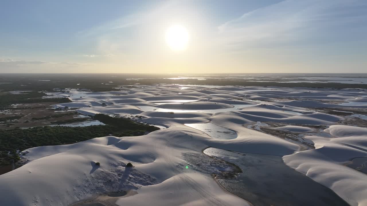Lencois Maranhenses At Santo Amaro In Maranhao Brazil. Sunset Skyline Landscape. Winding Sand Dunes. Lencois Maranhenses At Maranhao. Rainwater Lakes. Beautiful Sunset. Summer Travel