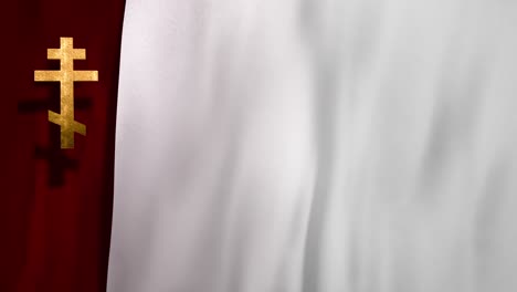 looped russian orthodox christian cross on full frame red white velvet silk background