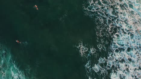 Vista-De-Arriba-Hacia-Abajo-De-Los-Surfistas-En-Canggu