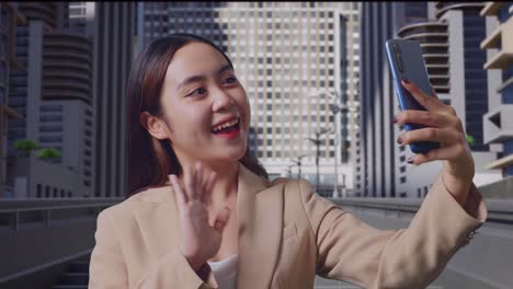 woman taking a selfie in a city