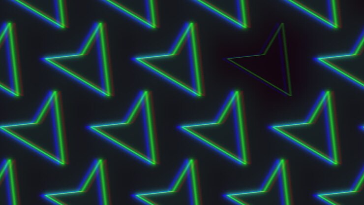 A striking design featuring an alternating arrangement of blue and green triangles on a black backdrop. The geometric pattern forms a visually appealing and cohesive composition across the image