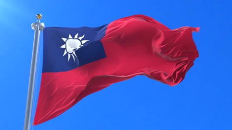 flag of taiwan waving at wind in slow in blue sky, loop