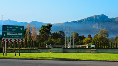 symbolic huguenot monument in picturesque franschhoek, south africa