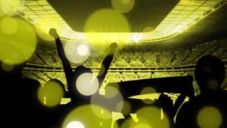 animación de puntos amarillos sobre la silueta de las personas y el estadio deportivo