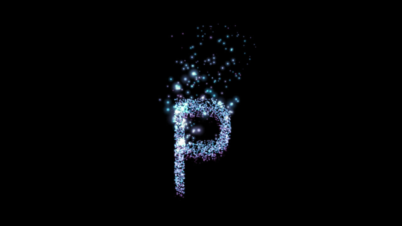 Particule bleue lumineuse lettre P sur fond transparent