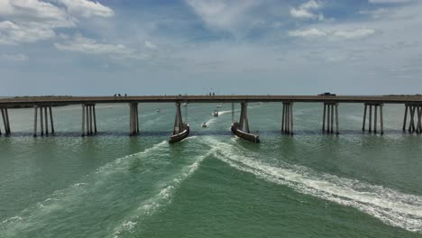 Drone-view-of-bridge-near-Lovers-Key-State-Park-in-Bonita-Springs,-Florida