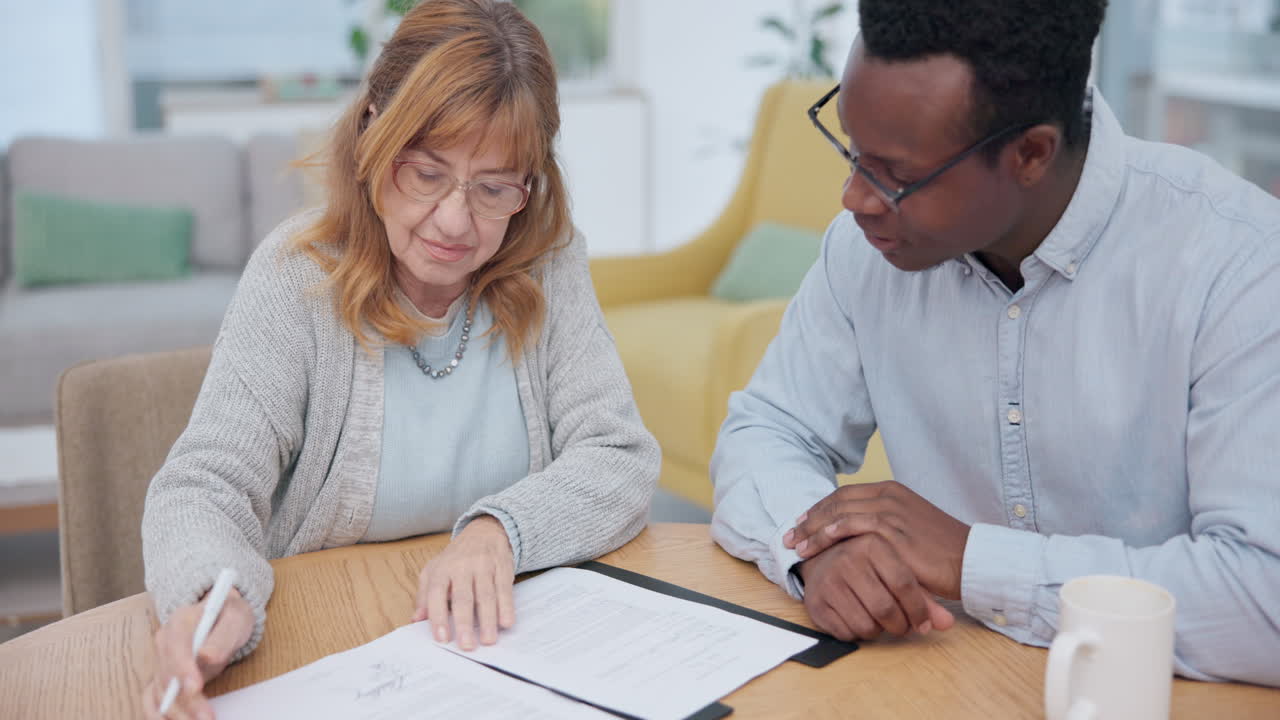 Woman, insurance deal and contract with financial