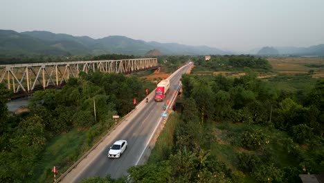 rural vietnamese landscape with bridge and road