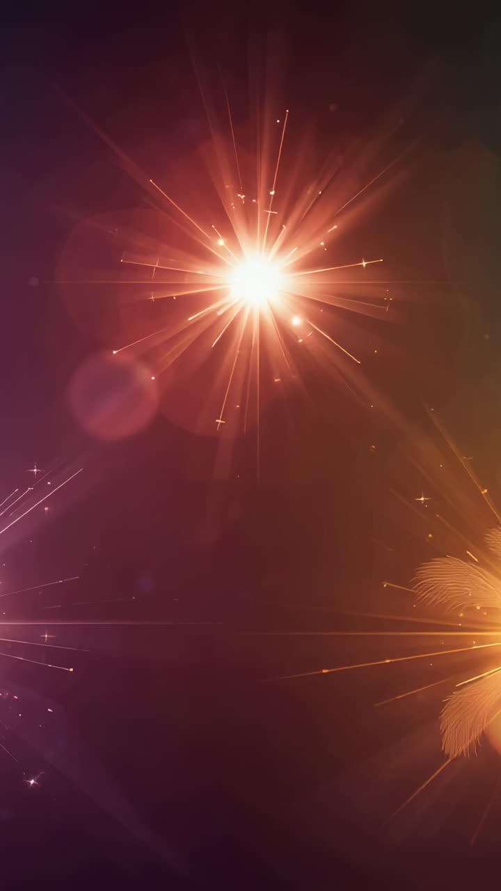 Vertical video: Starting orange starburst flashing over warm backdrop, sending pink spark trails