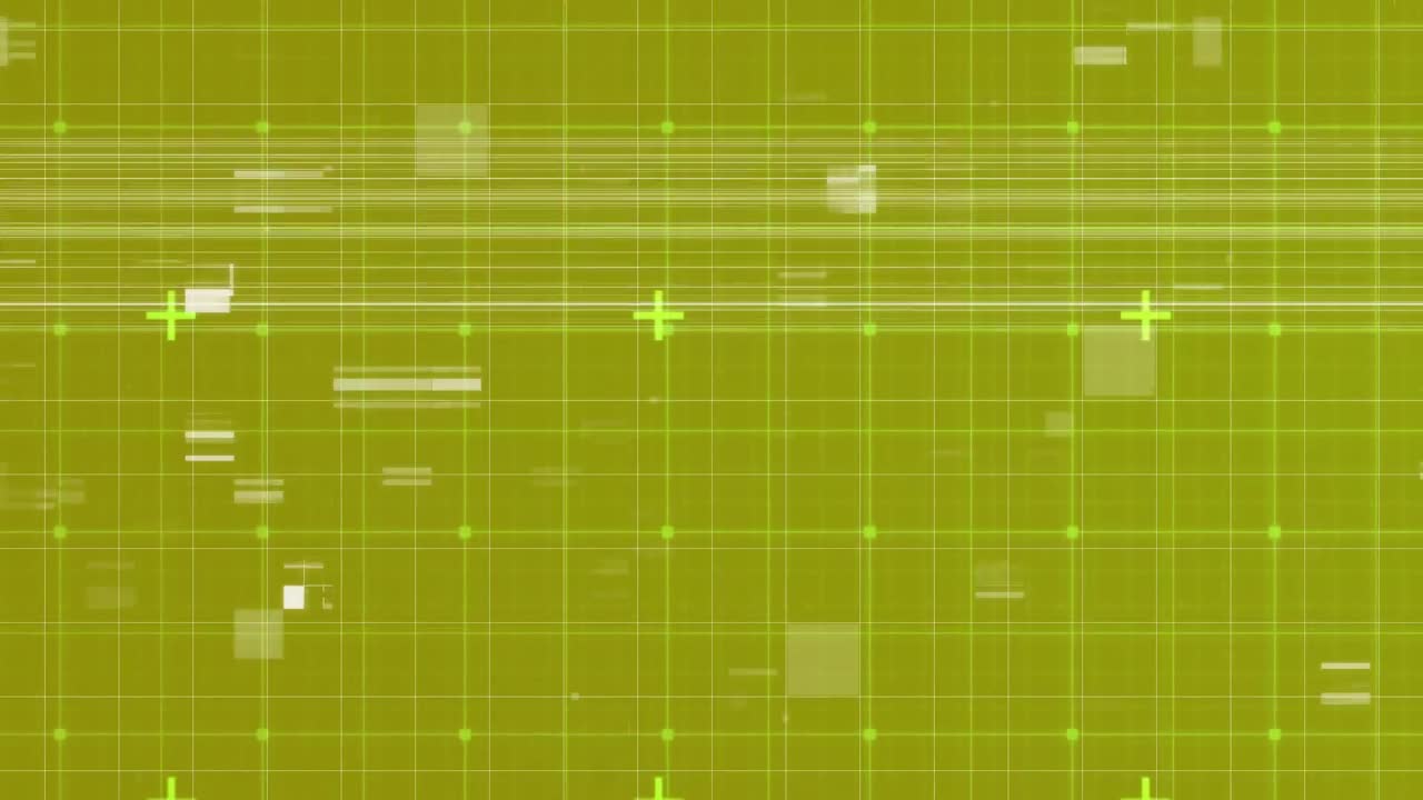 Animation of flickering squares with markers over green grid