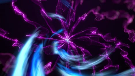 Animation-of-spiral-of-blue-light-over-purple-smoke-on-black-background