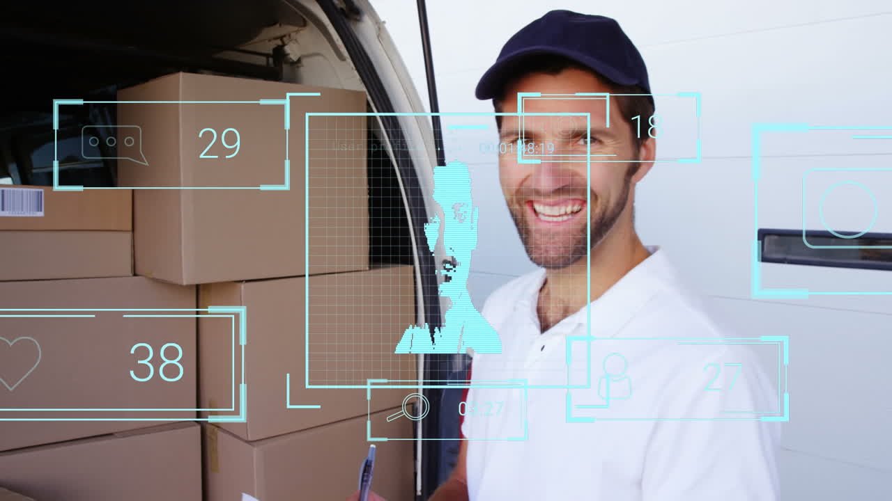 animación de las reacciones en las redes sociales sobre el mensajero caucásico feliz