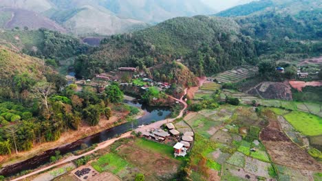sapan village in mueang nan district, thailand aerial view