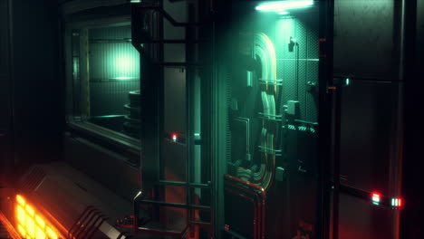 futuristic interior of spaceship corridor with light