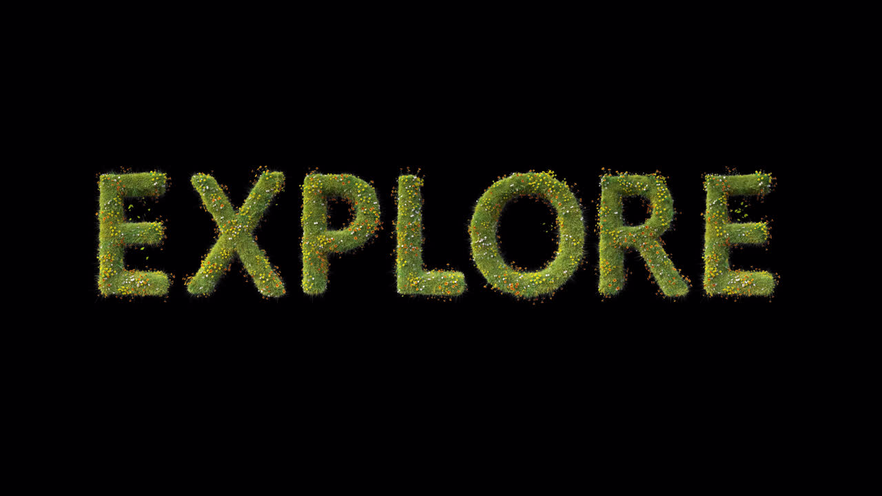 Ordet "Explore" vokser frem af græs og blomster