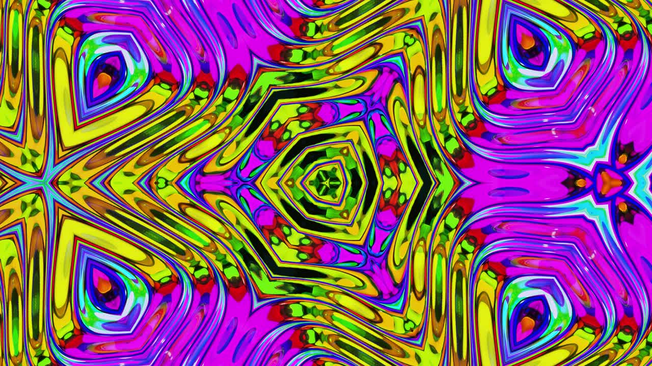 patrón simétrico iridescente líquido como el caleidoscopio con ondas. 3d elegante bucle abstracto bg, estructura ondulada de vidrio líquido brillante con hermosos colores de gradiente. 4k