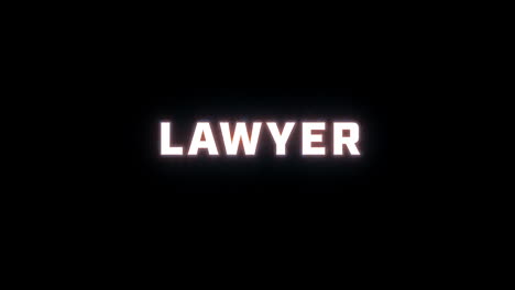 4k text reveal of the word "lawyer" on a black background