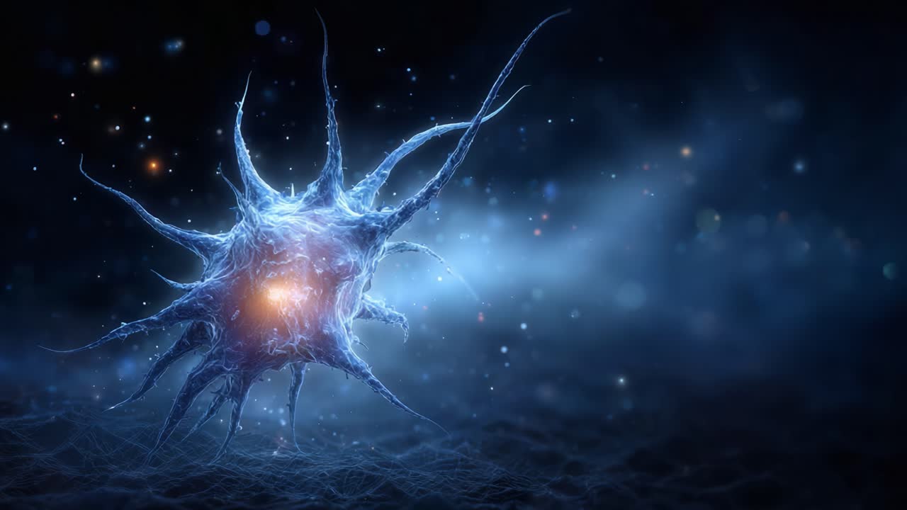 A Glowing Cellular Structure Illuminated in the Darkness, Showcasing Intricate Details of a Microbial Organism in a Mysterious and Ethereal Environment