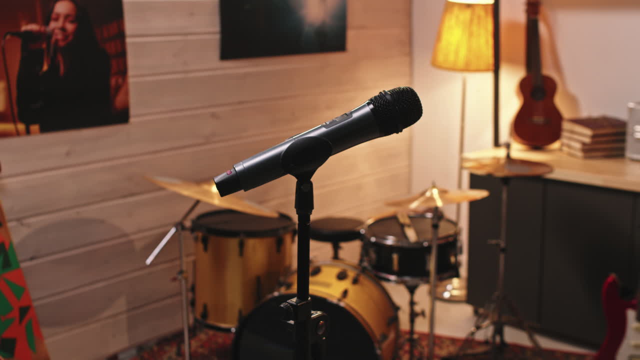 Closeup Of Microphone In Retro Music Studio