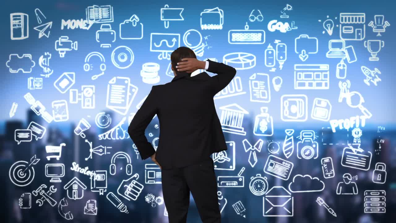 기술 인터페이스를 보는 사업가