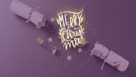 Animation-of-christmas-greetings-text-over-christmas-cracker-decorations