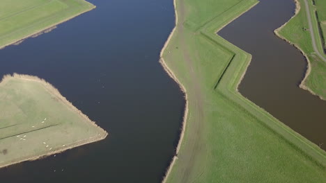 aerial drone view of the beautiful landscape fortress formation in the heusden, noord brabant, the netherlands