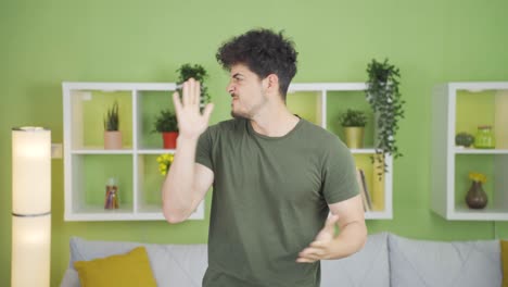 portrait of young man who is aggressive and having a nervous breakdown.