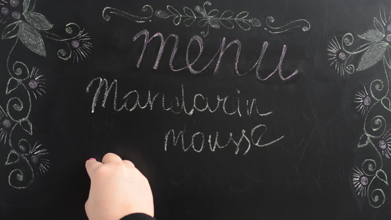 Menuen med italienske desserter. Vi skriver menuen på en tavle
