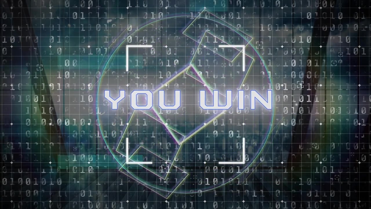 Animation of you win text and shapes over data processing