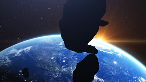 vista de cerca de meteoritos o asteroides que se acercan al planeta tierra