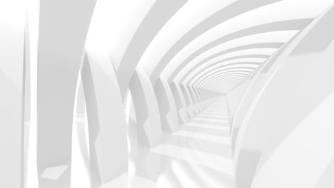 corredor blanco vacío futurista, con columnas de semicírculo abstractas y luz brillante