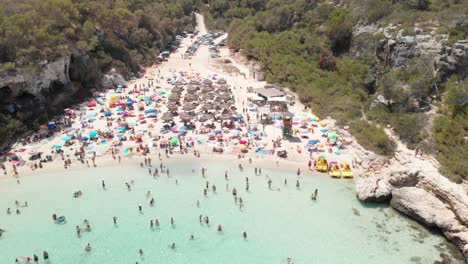 aerial view of crowded beaches in summer