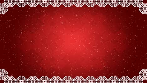Animation-of-snow-falling-against-christmas-pattern-decoration-on-red
