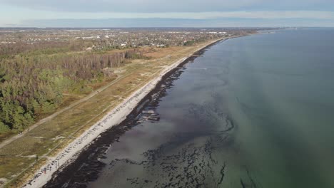 Drone-footage-of-coastline-near-danish-suburbian-area-close-to-Copenhagen