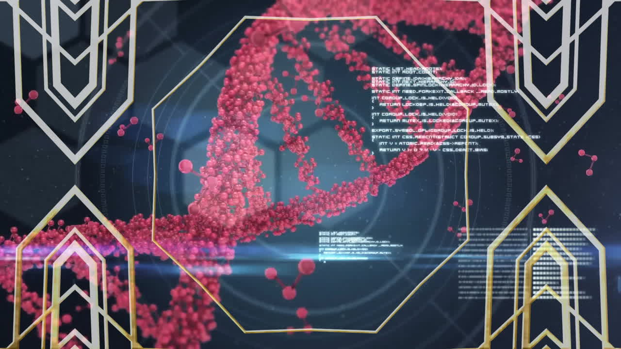 Animation of DNA strand with binary coding for scientific data processing