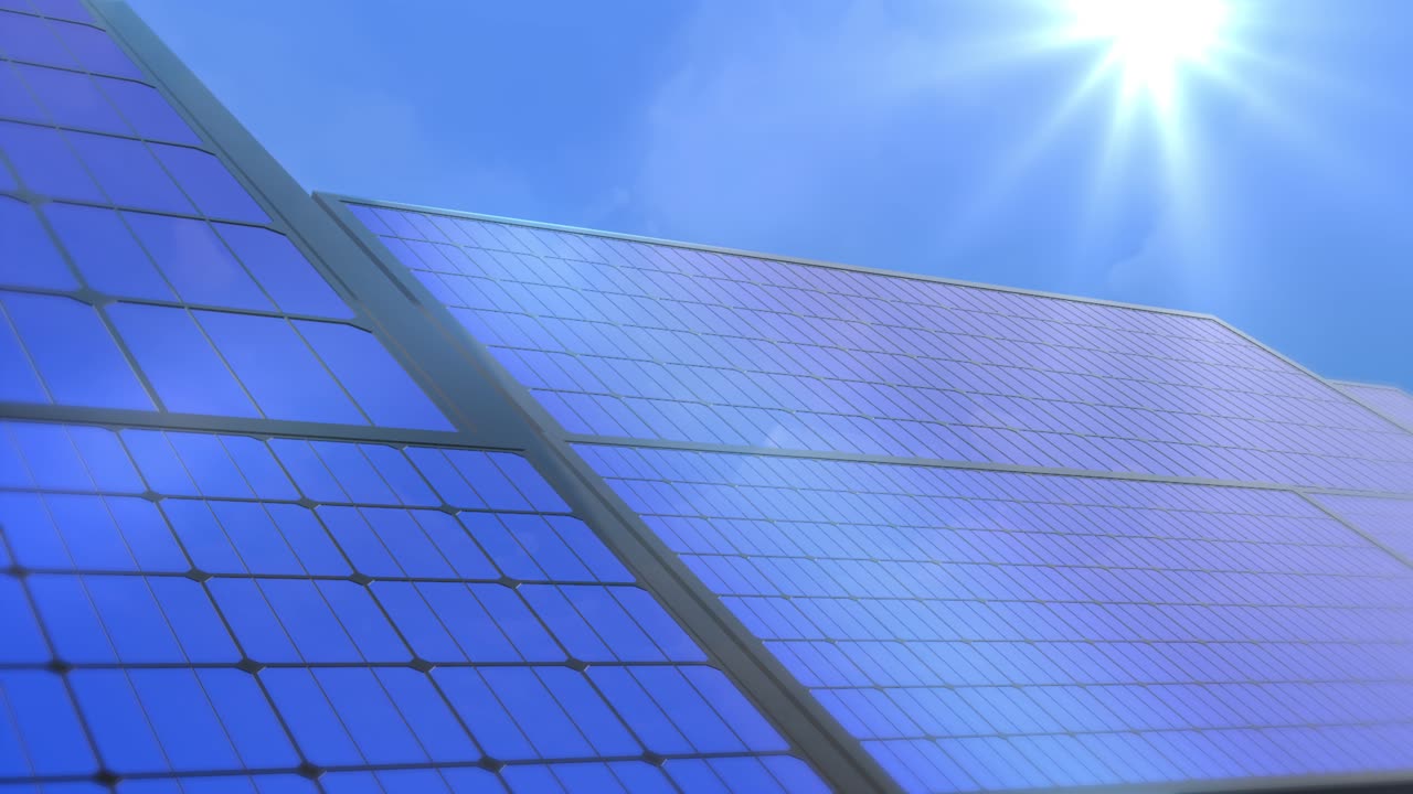 4k 3d animation of solar panels on the background of clean green energy renewable energy energy