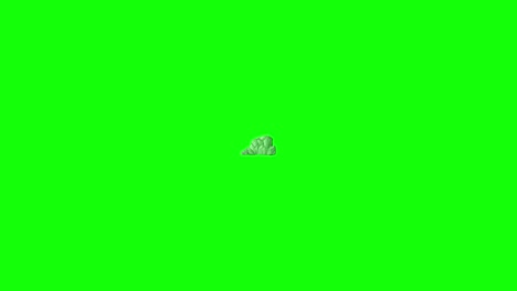 a stylized gray rock appears, grows, and explosively breaks into fragments. animation cycles through black, white, and green backgrounds for compositing versatility